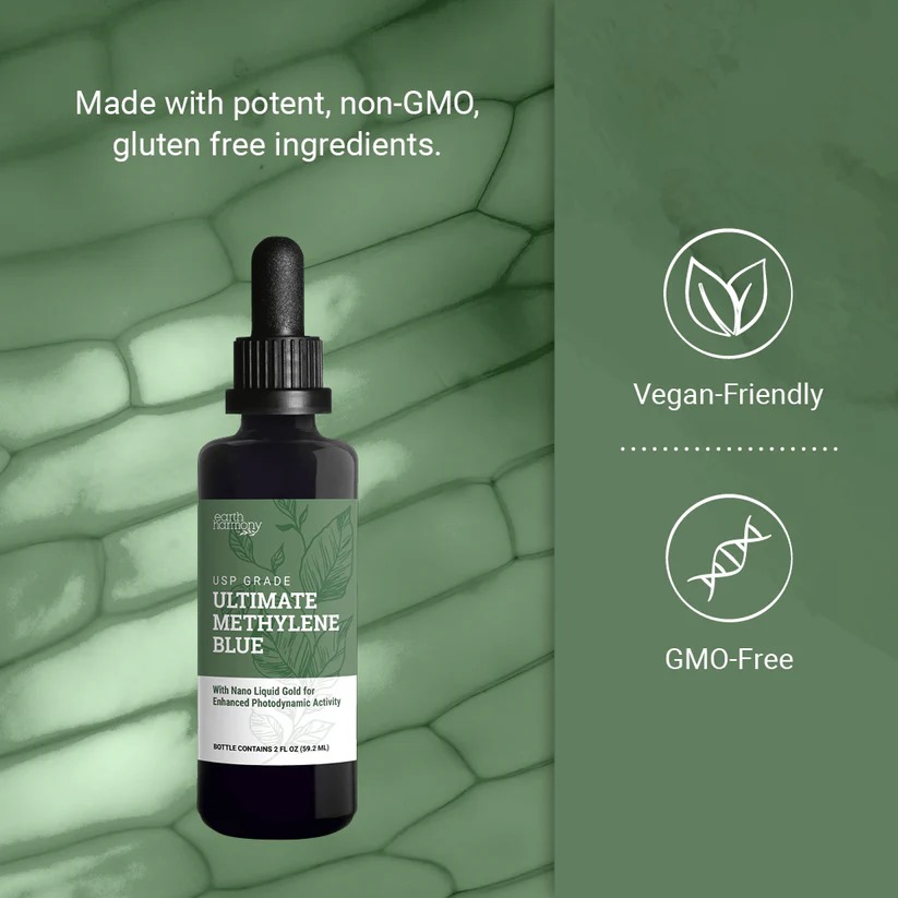 Methylene Blue USP Grade with Nano Liquid Gold – 2 oz (Vegan, GMO-Free, Gluten-Free)