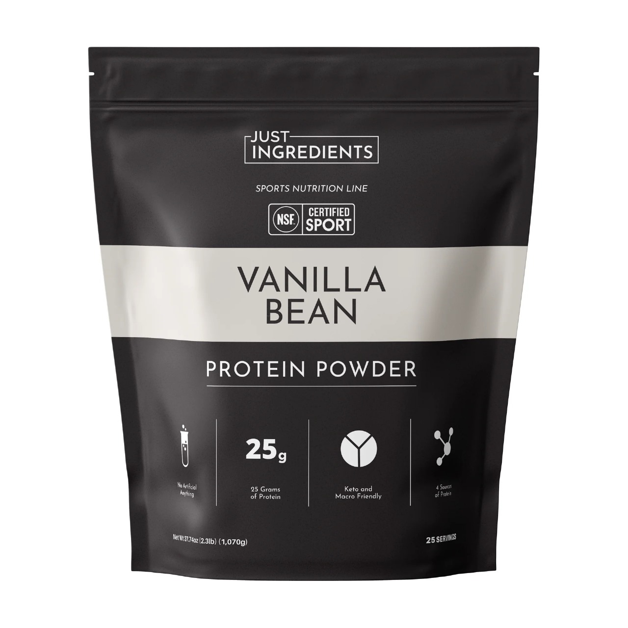 Just Ingredients Vanilla Bean Protein Powder – 25g Protein per Serving, Keto & Macro Friendly, 25 Servings